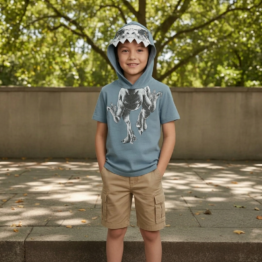Playera con capucha Jurassic World Niños Casual Fit Regular Manga Corta